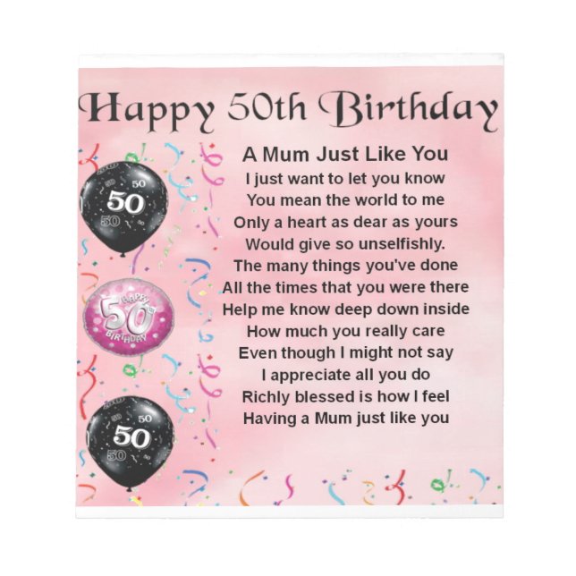 Mom Poem - 50th Birthday Notepad (Front)