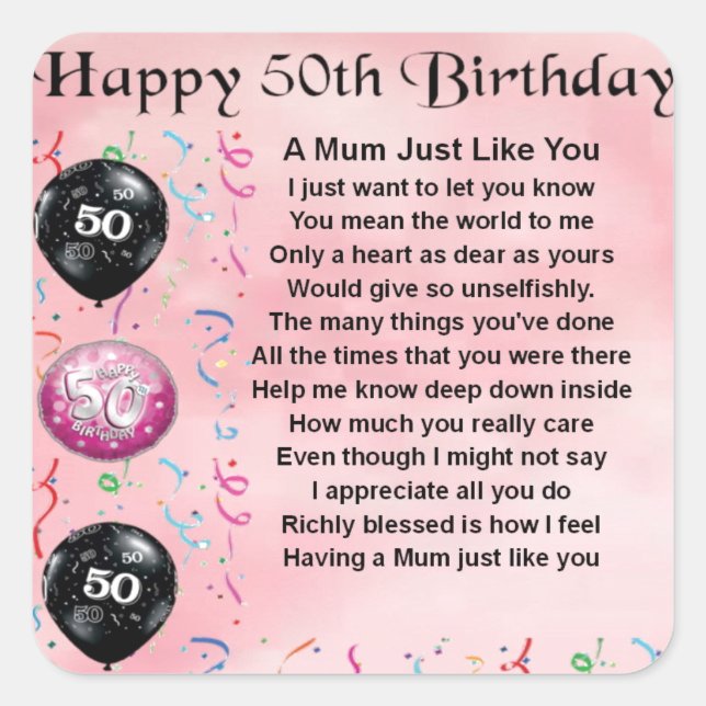 Mom Poem - 50th Birthday Square Sticker (Front)