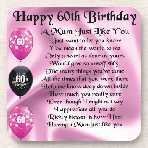 Mom poem  _ 60th Birthday Coaster