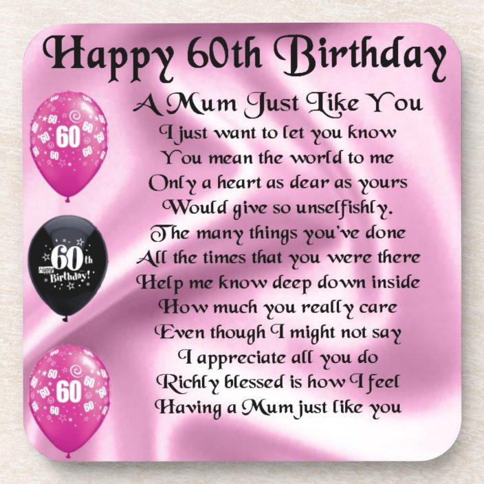 Mom poem - 60th Birthday Coaster | Zazzle.com