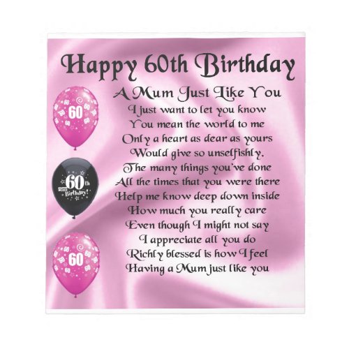 Mom poem  _ 60th Birthday Notepad