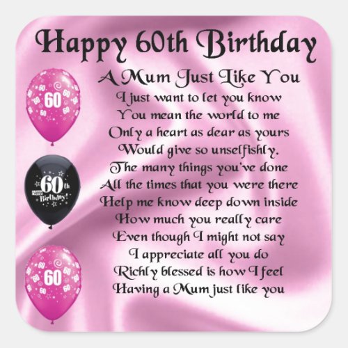 Mom poem  _ 60th Birthday Square Sticker