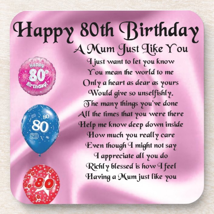 Mom Poem - 80th Birthday Beverage Coaster | Zazzle.com