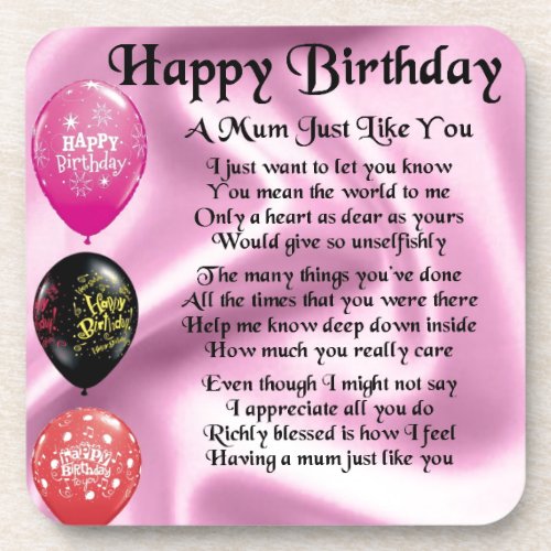 Mom Poem  _  Happy Birthday Coaster