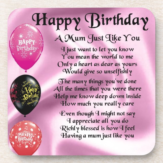 Mom Poem  -  Happy Birthday Coaster (Front)