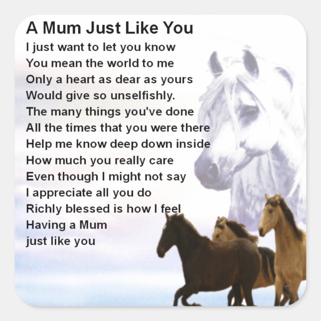 Mom Poem  -  Horses Design Square Sticker (Front)