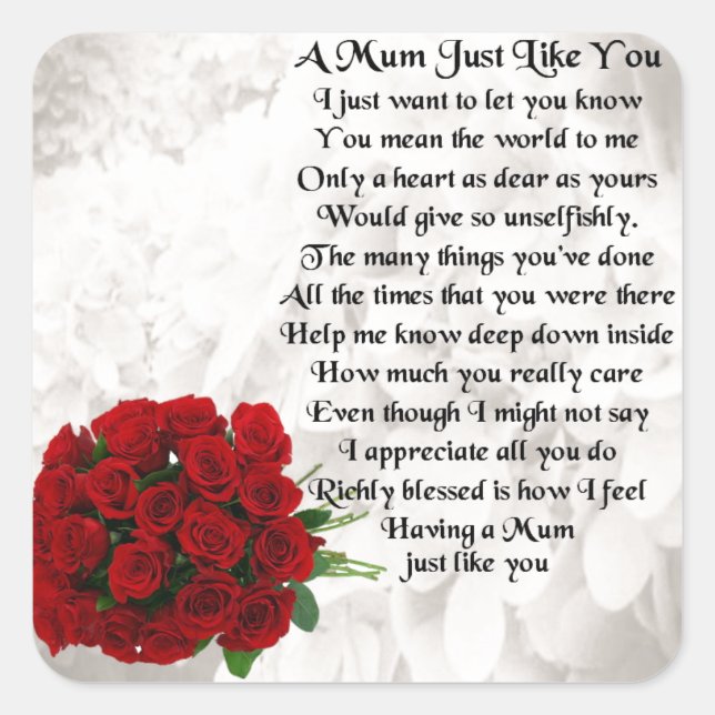 Mom Poem - Red Roses Square Sticker (Front)