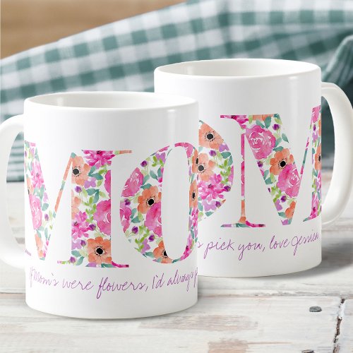 Mom Pretty Floral Letters If Moms were Flowers Coffee Mug