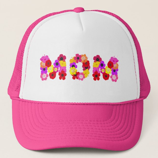 Mom Pretty Floral Typographic Design Trucker Hat (Front)