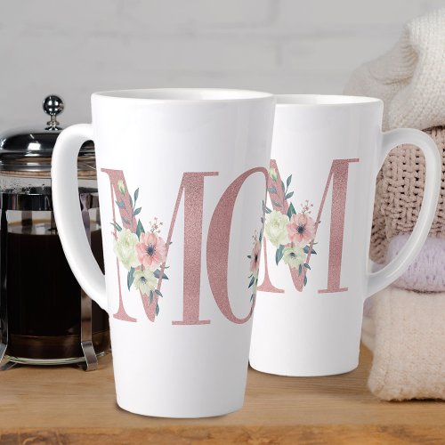 MOM Pretty Pink Floral Letter Typography Latte Mug