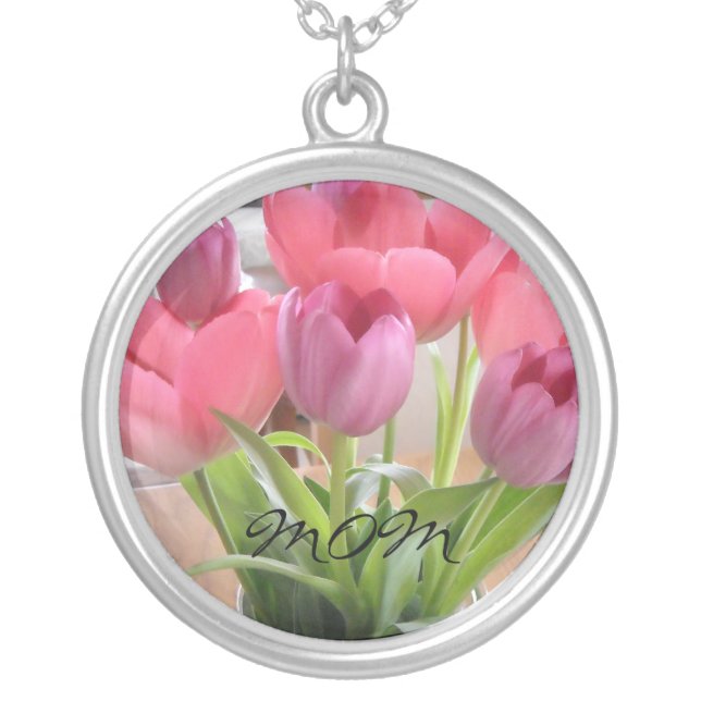 Mom - Pretty Tulips Silver Plated Necklace (Front)