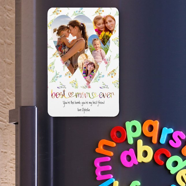 Mom Pretty Wildflower Typography Art 4 Heart Photo Magnet (Creator Uploaded)