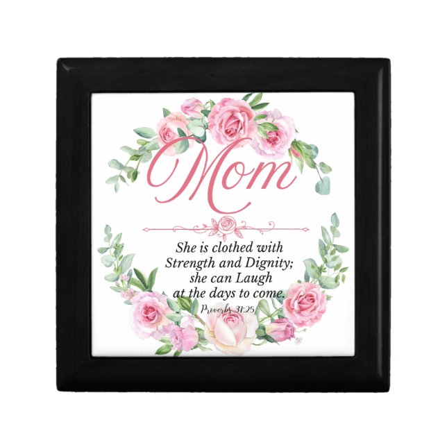 Mom - Proverbs 31:25 Mother's Day Bible Verse Rose Gift Box (Front)