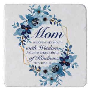 Mom - Proverbs 31:26 Mother's Day Scripture Floral Trivet