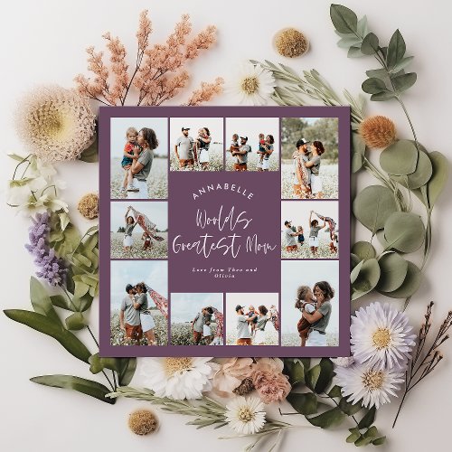 Mom purple elegant modern minimal photo collage invitation