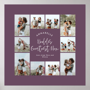 Mom purple elegant modern minimal photo collage poster