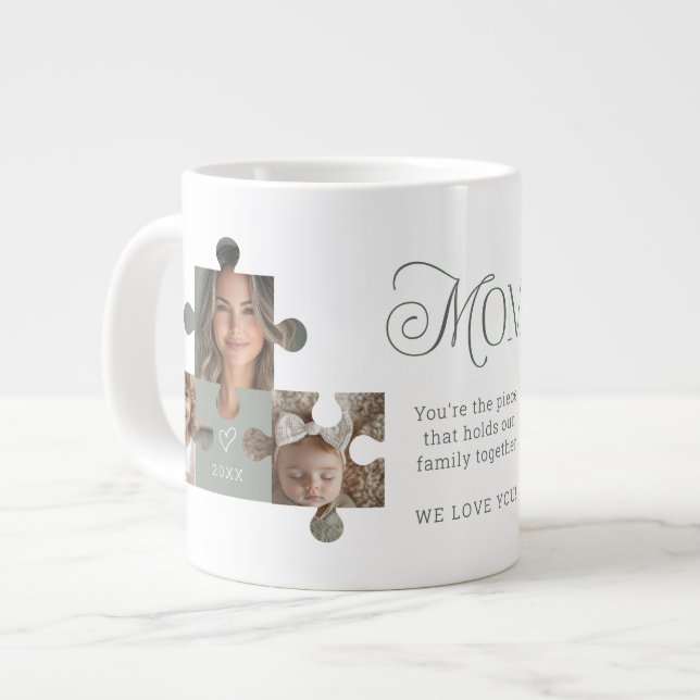 Mom Puzzle Pieces 3 Photo Collage Giant Coffee Mug (Front Left)