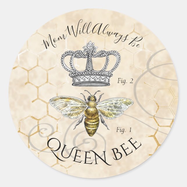 Mom Queen Bee Classic Round Sticker (Front)