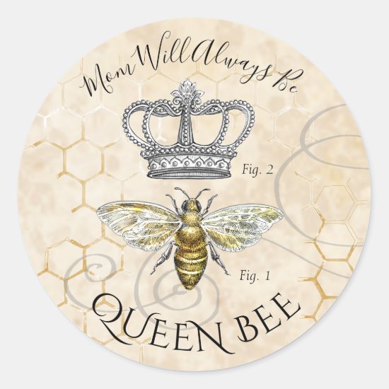 Mom Queen Bee Classic Round Sticker