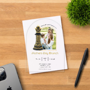 MOM Queen of my life, Golden Script Black Chess Acrylic Invitations