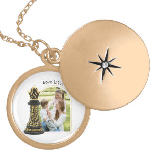 MOM Queen of my life, Golden Script Black Chess  Gold Plated Necklace
