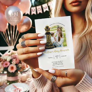 MOM Queen of my life, Golden Script Black Chess Invitation