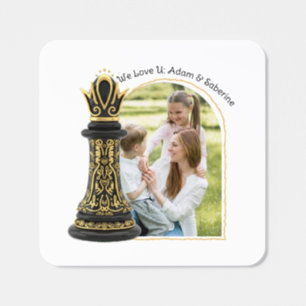 MOM Queen of my life, Golden Script Black Chess Square Sticker