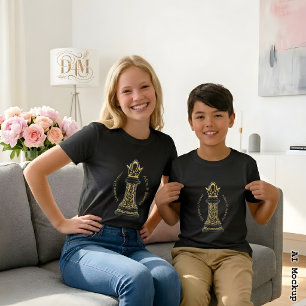 MOM Queen of my life, Golden Script Black Chess T-Shirt