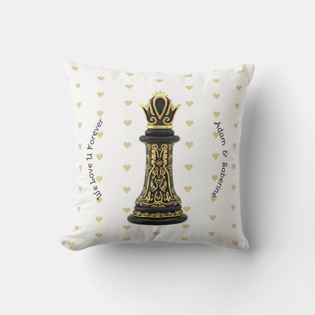 MOM Queen of my life, Golden Script Black Chess  Throw Pillow (Front)
