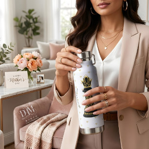 MOM Queen of my life, Golden Script Black Chess Water Bottle