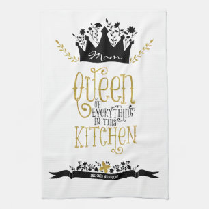 Mom - Queen of the Kitchen Gold Glitter Towel