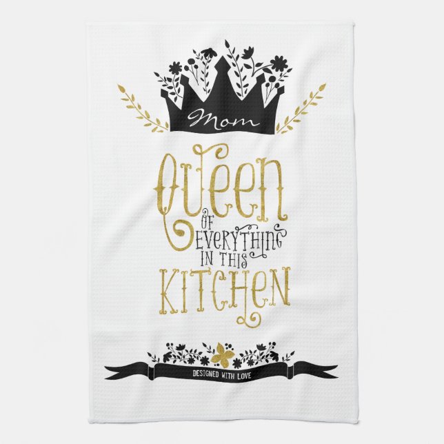 Mom - Queen of the Kitchen | Gold Glitter Towel (Vertical)