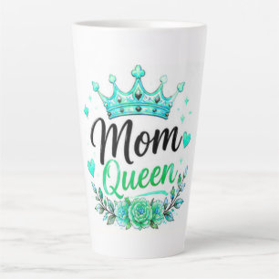 Mom Queen Teal Crown Floral Latte Mug