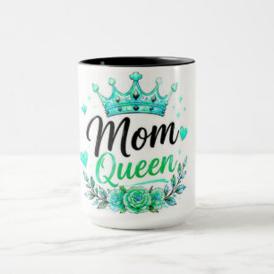 Mom Queen Teal Crown Floral Mug
