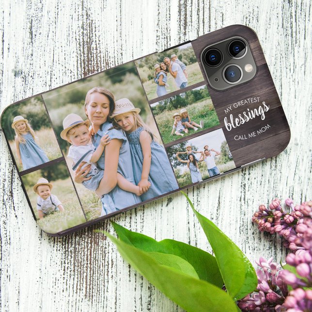 Mom Quote 6 Photo Collage Rustic Brown Case-Mate iPhone Case (Creator Uploaded)