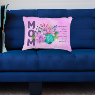 MOM Quote on Watercolor Floral PINK Accent Pillow