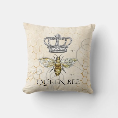 Mom Quote Queen Bee Monogram Throw Pillow