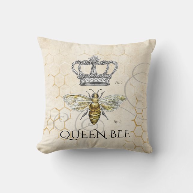 Mom Quote Queen Bee Monogram Throw Pillow (Front)