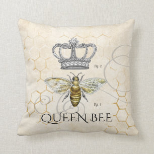 Mom Quote Queen Bee Monogram Throw Pillow