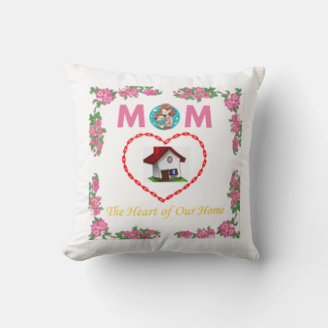 Mom Quote Throw Pillow - Floral Design. (Front)