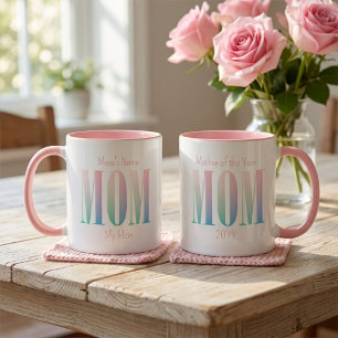 MOM Rainbow Colors, Custom Name, Motivational Text Mug
