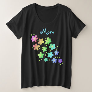 "Mom" Rainbow Flowers Plus Size T-Shirt