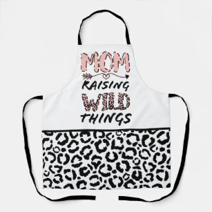 Mom Raising Wild Things Quote Funny Leopard Print  Apron