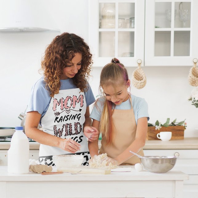 Mom Raising Wild Things Quote Funny Leopard Print  Apron (Creator Uploaded)