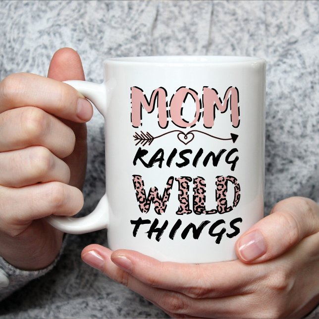 Mom Raising Wild Things Quote Funny Leopard Print Coffee Mug (Creator Uploaded)