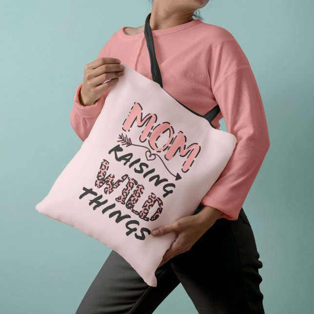 Mom Raising Wild Things Quote Funny Leopard Print Tote Bag (Creator Uploaded)