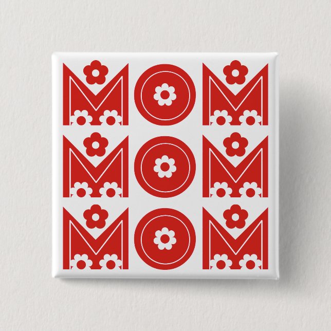 Mom red floral text design Mother's Day button (Front)