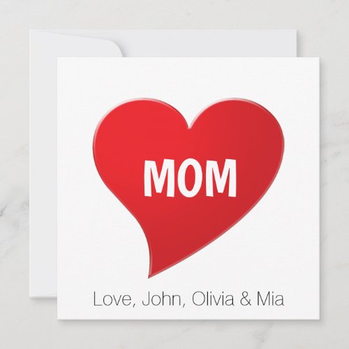 Mom red heart custom text minimalist cute card