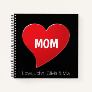 Mom red heart personalized text cute Recipe Book