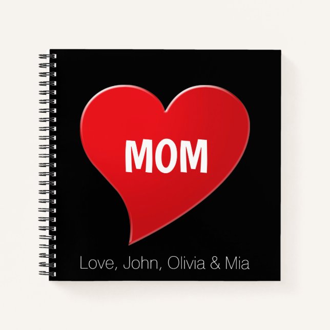 Mom red heart personalized text cute Recipe Book (Front)